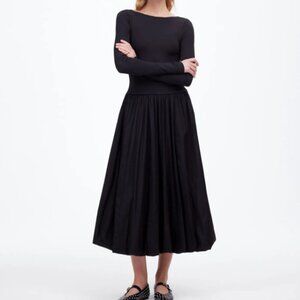 Madewell Dress Womens Midi‎ Bubble-Hem Fit Flare Black Balletcore Size 0 NEW